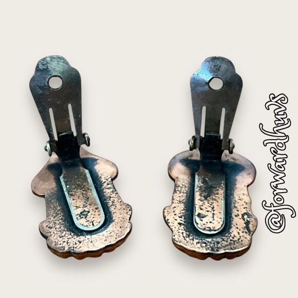Renoir Marked Copper Drama Masks Clip-On Earrings - Picture 4 of 10